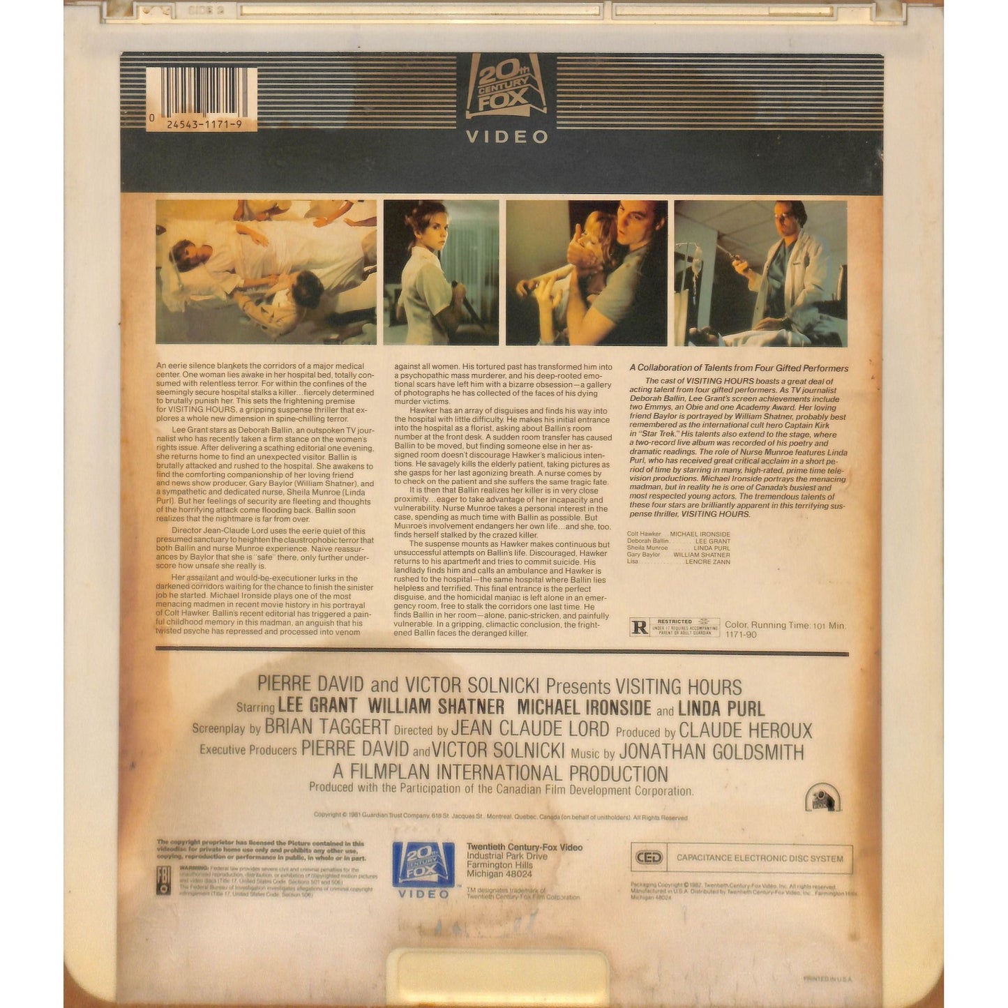 Visiting Hours (1982) CED RCA SelectaVision TESTED WORKING