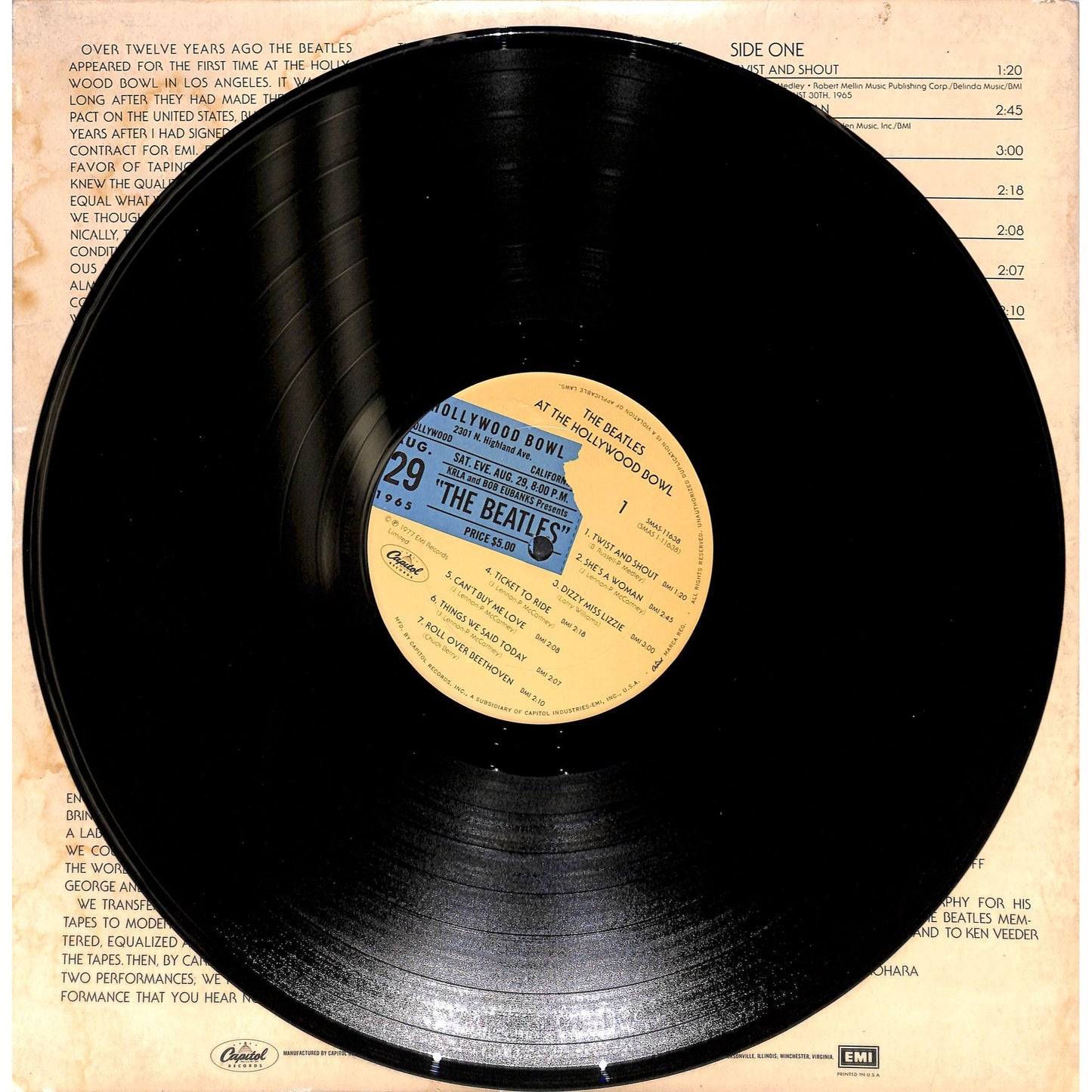 The Beatles At The Hollywood Bowl Vinyl Record SMAS 11638