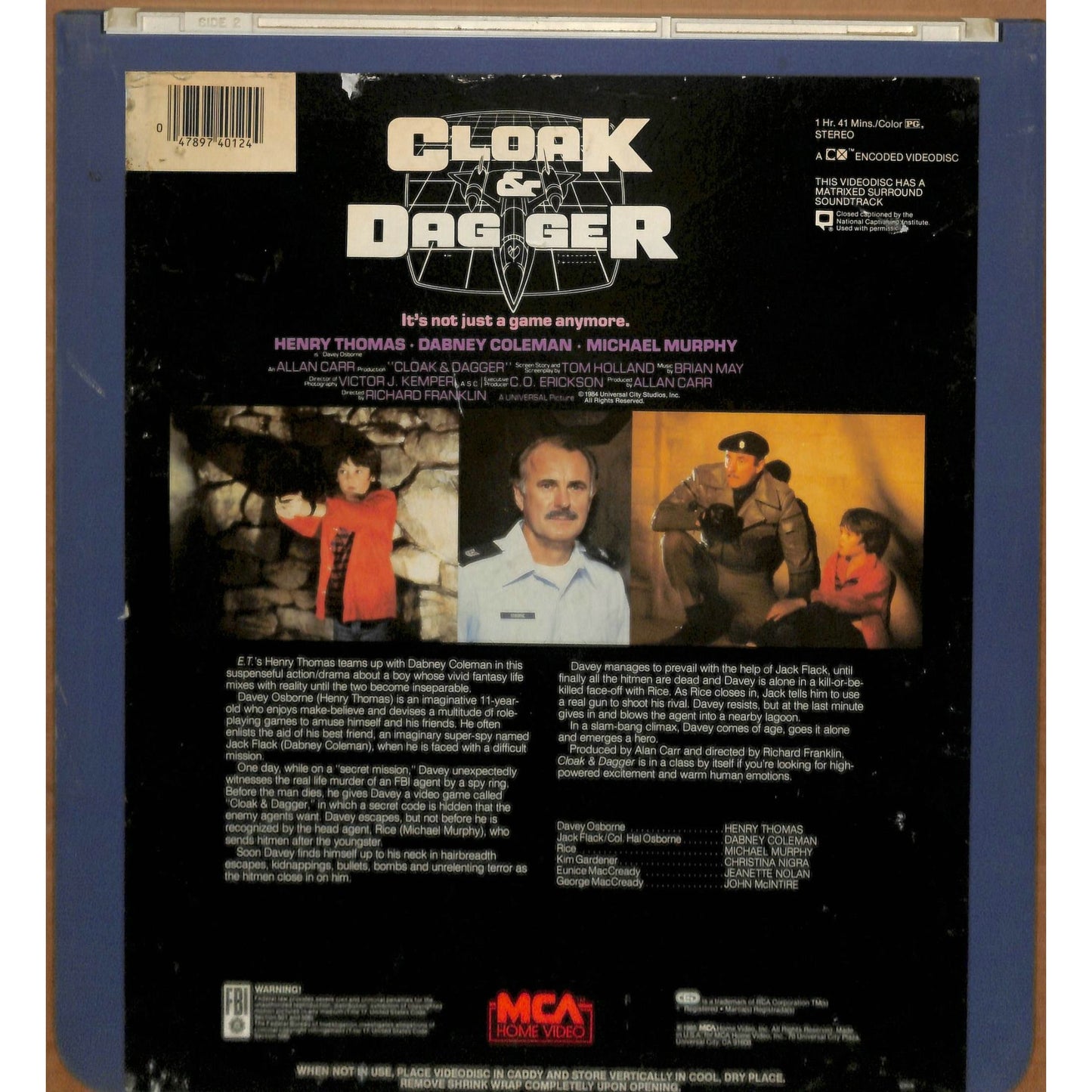 Cloak and Dagger (1984) Vintage CED RCA SelectaVision Videodisc TESTEDWORKING