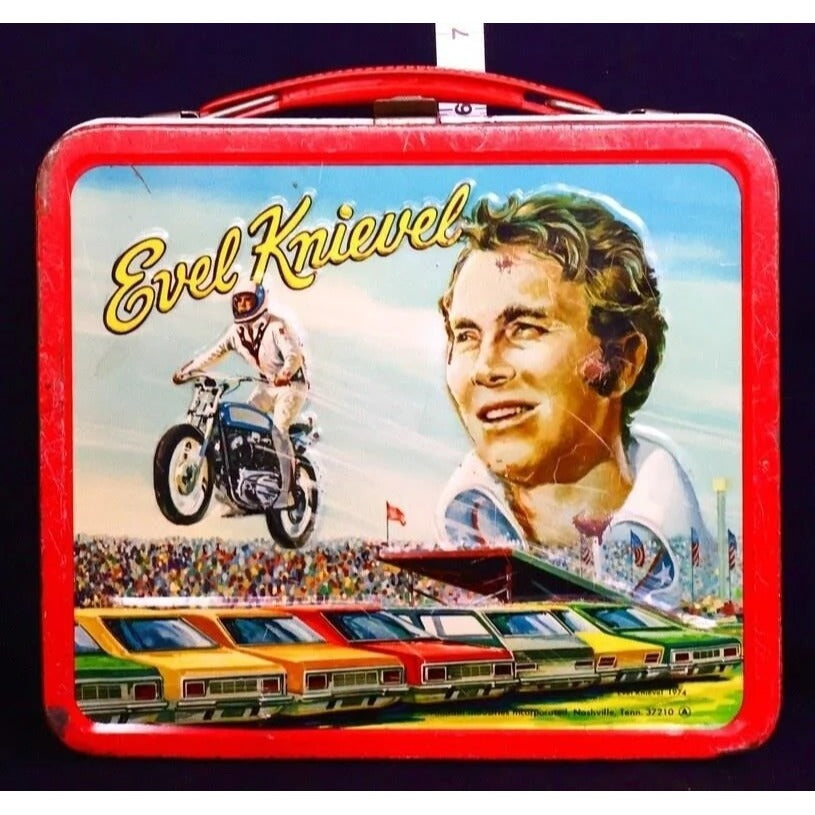 Vintage metal Evel Knievel lunchbox w/ thermos