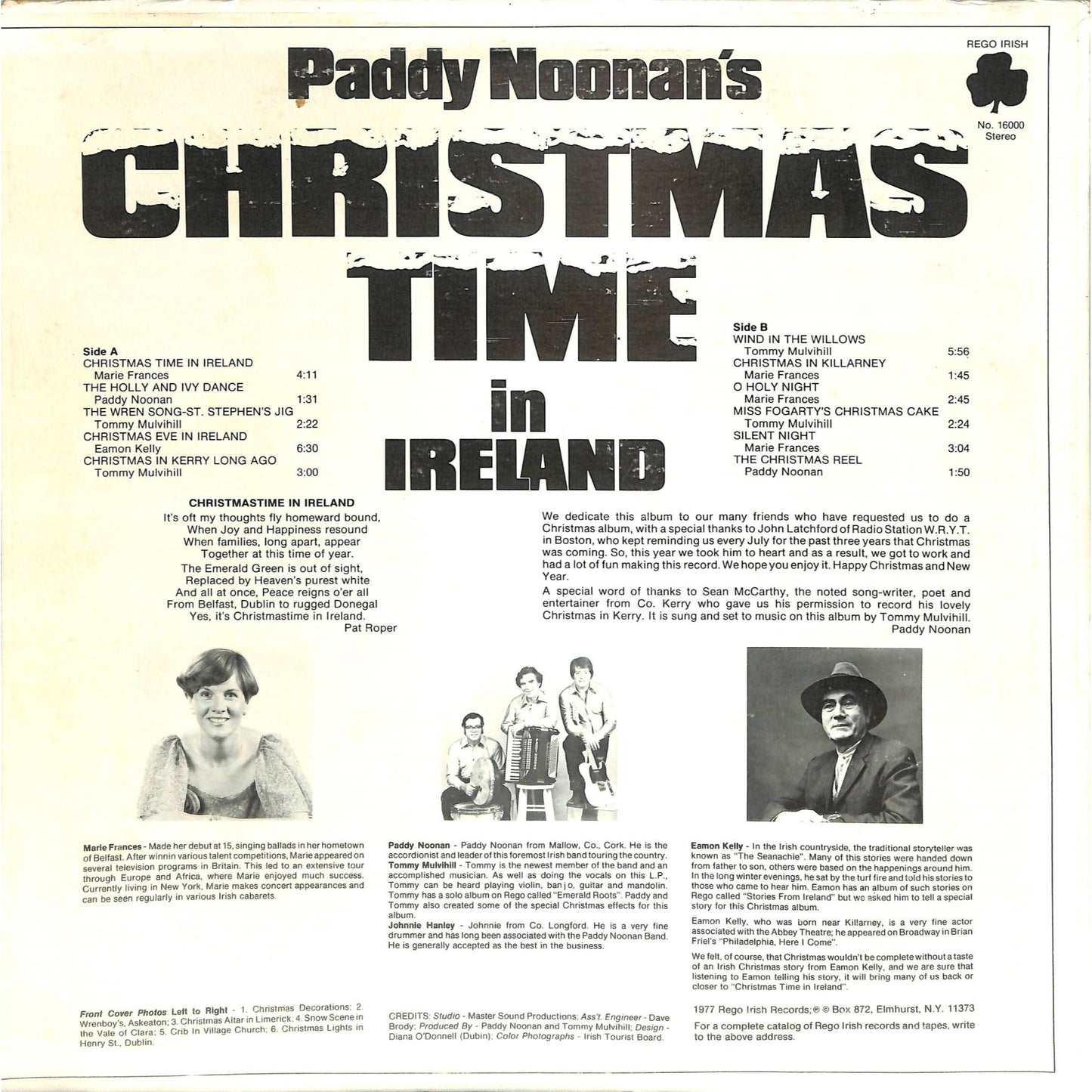 Paddy Noonan's Christmas Time in Ireland (1977) Vinyl Record REGO 16000