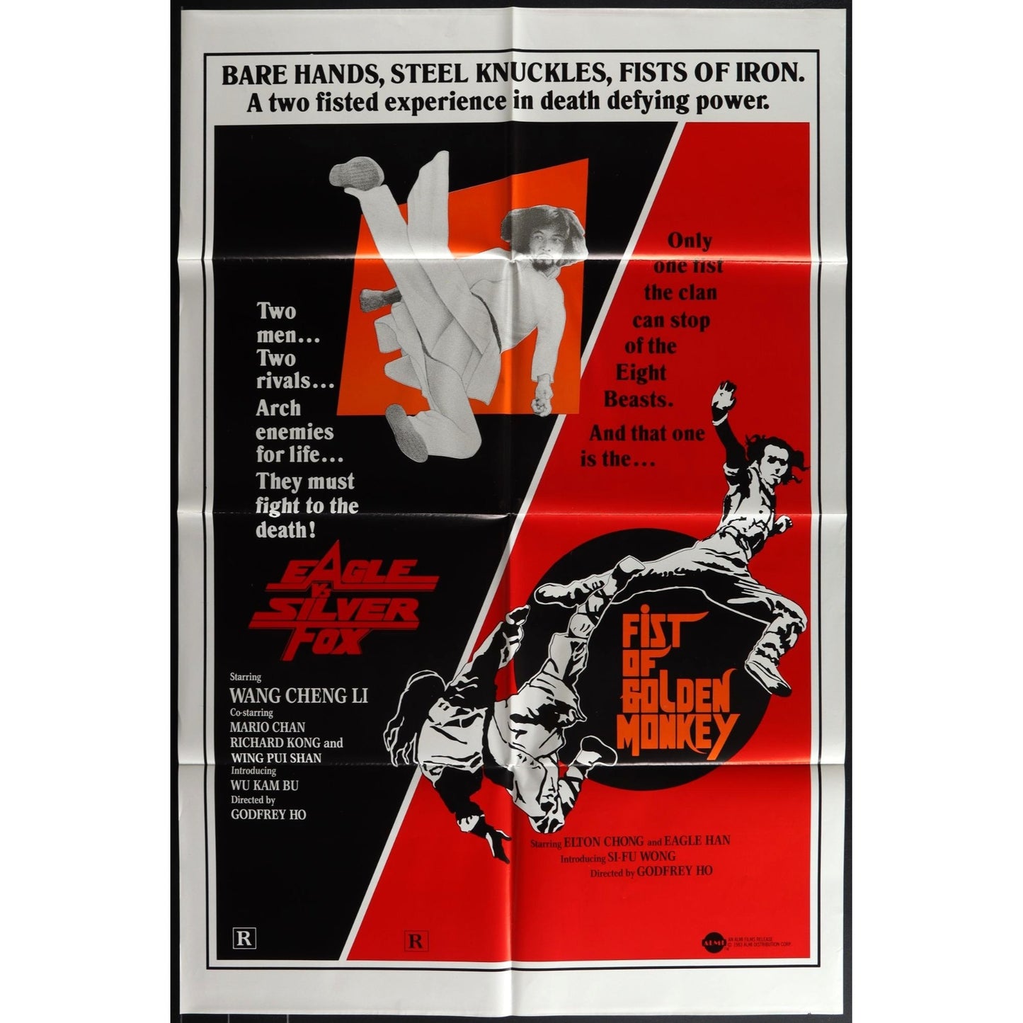 Eagle vs Silver Fox/Fist of Golden Monkey (1980) Original Movie Poster 27x41