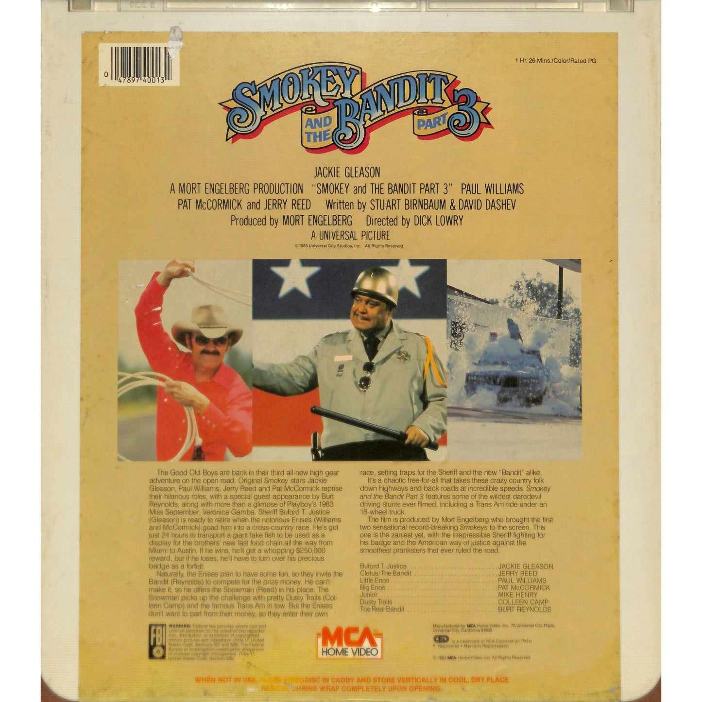Smokey and The Bandit 3 (1983) CED RCA SelectaVision Videodisc TESTED WORKING