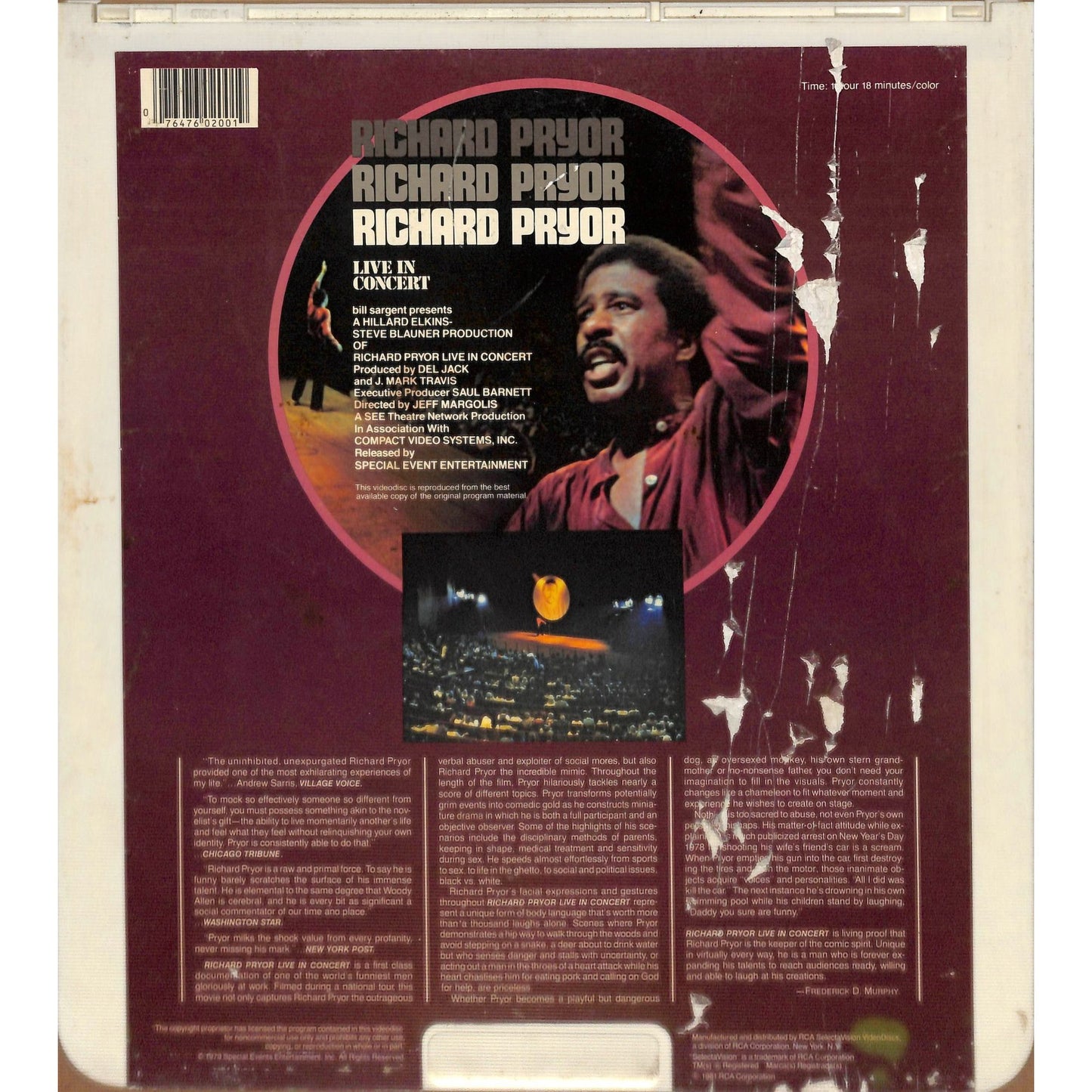 Richard Pryor Live in Concert (1979) Vintage CED Videodisc TESTED WORKING