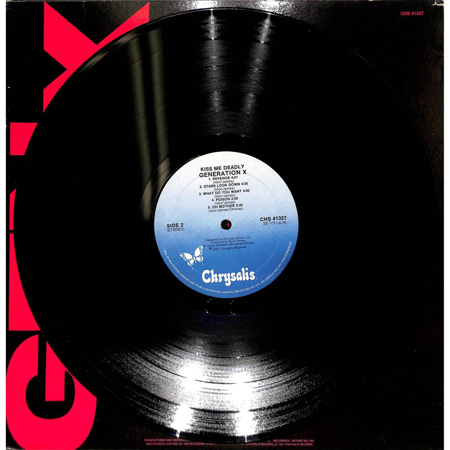 Gen X - Kiss Me Deadly Vinyl Record CHS 41327