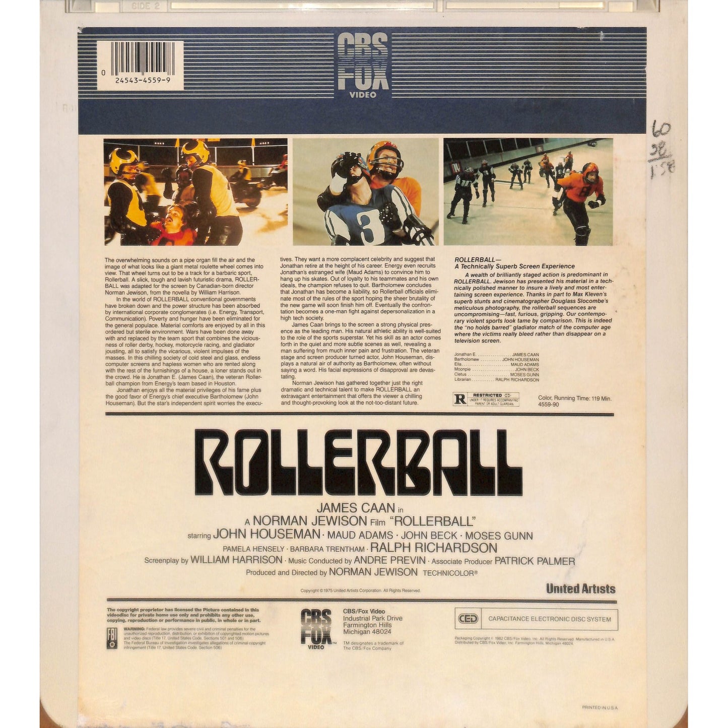 Rollerball (1975) CED RCA SelectaVision TESTED WORKING