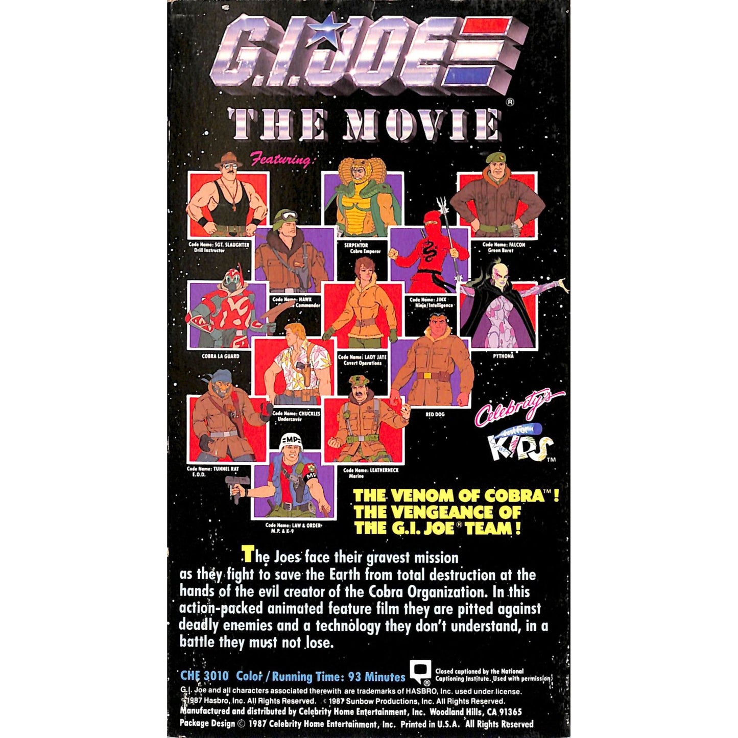 G.I. Joe The Movie (1987) VHS Tape Good condition