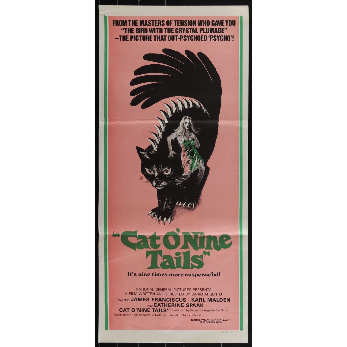 The Cat o' Nine Tails (1971) Original Australian Daybill Poster Folded 13x30