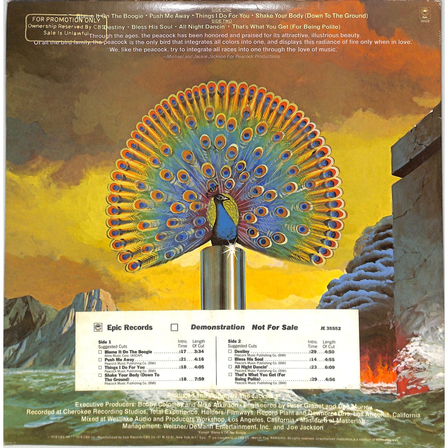 The Jacksons - Destiny Promo Vinyl Album JE 35552