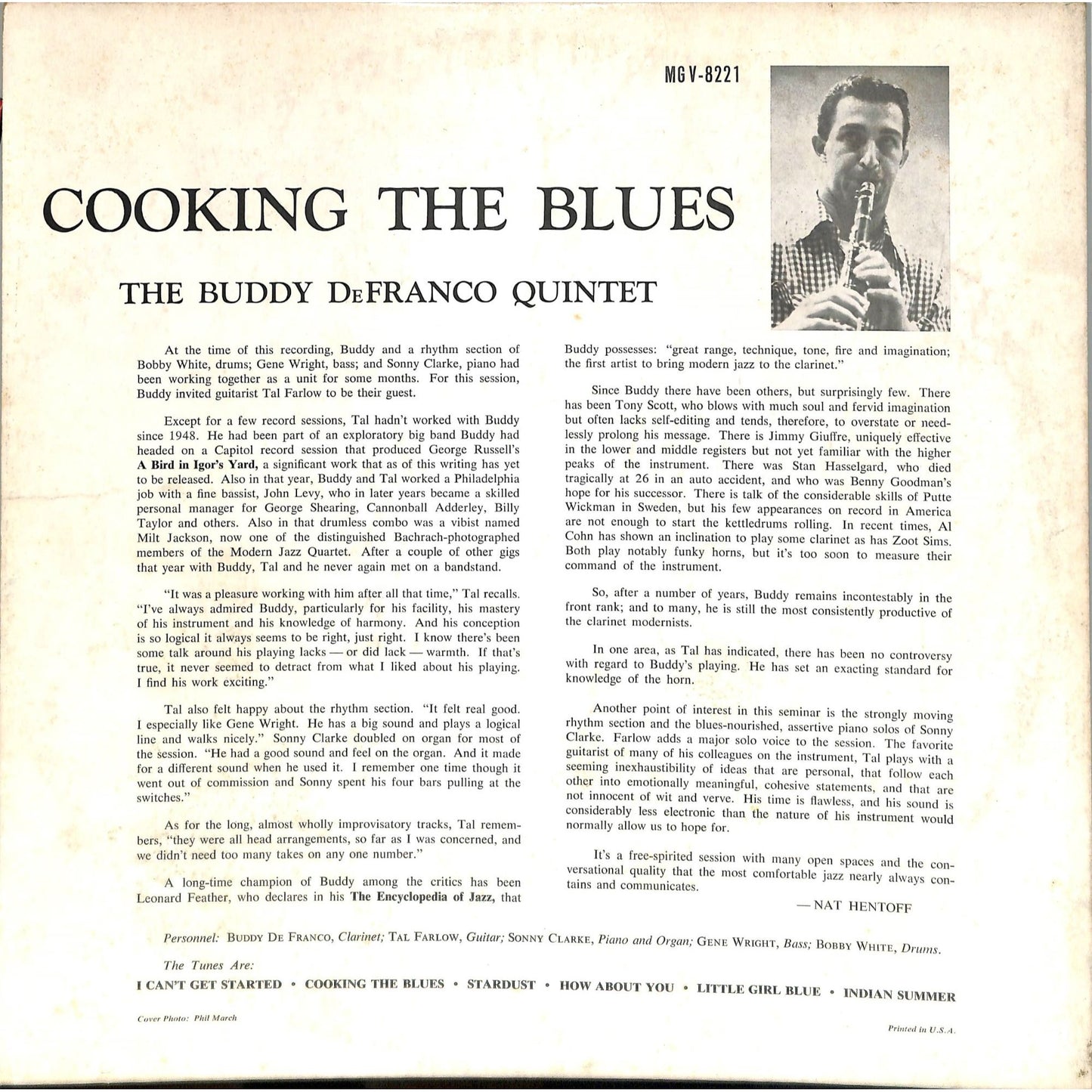 The Buddy De Franco Quintet - Cooking the Blues (1958) Vinyl Record MGV-8221