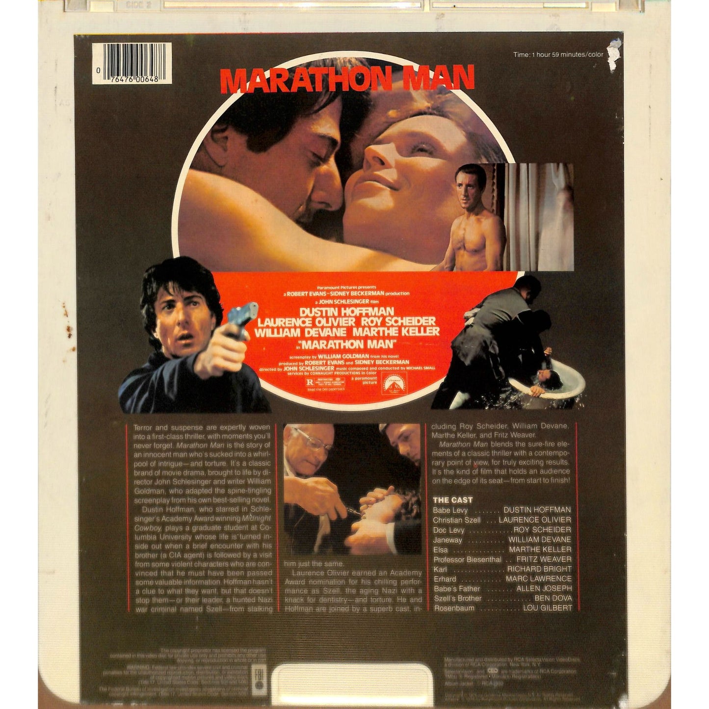 Marathon Man (1976) Vintage CED Videodisc TESTED WORKING