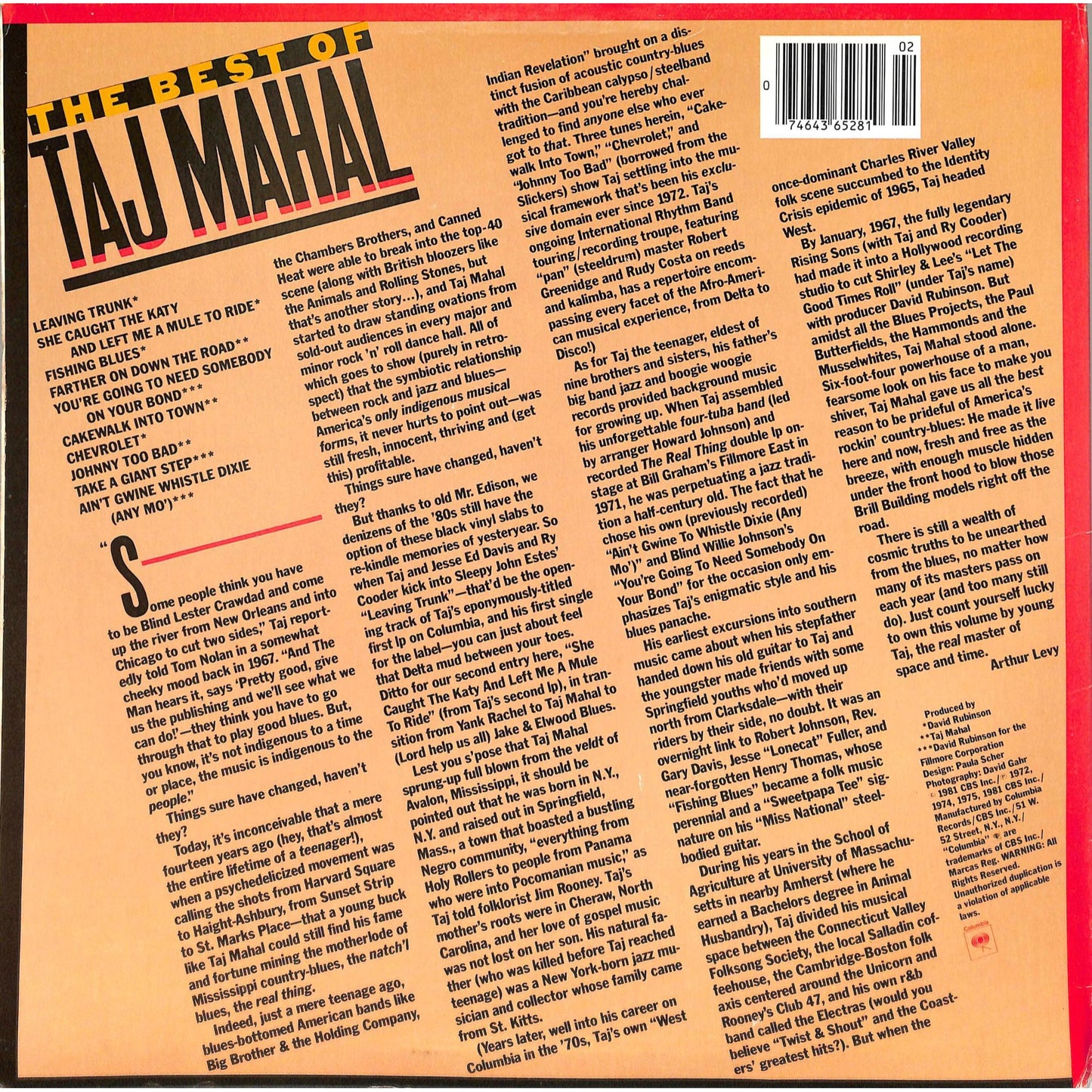 The Best of Taj Mahal Vinyl Record PC 36528