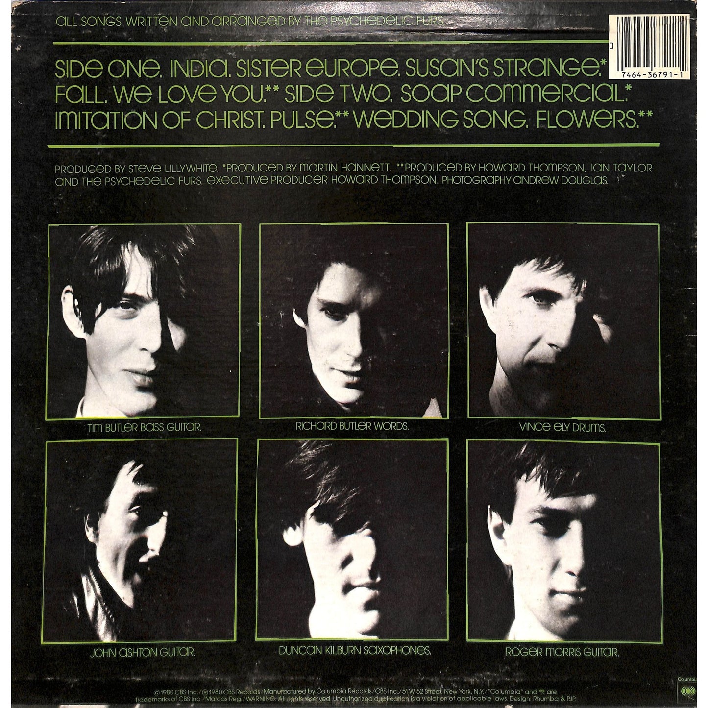 The Psychedelic Furs Self-Titled Vinyl Record PC 36791