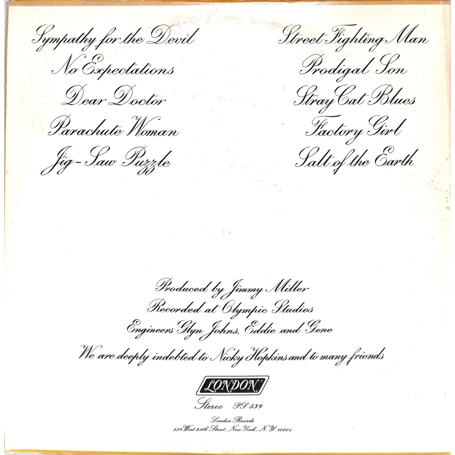 The Rolling Stones - Beggars Banquet Vinyl Record PS 539