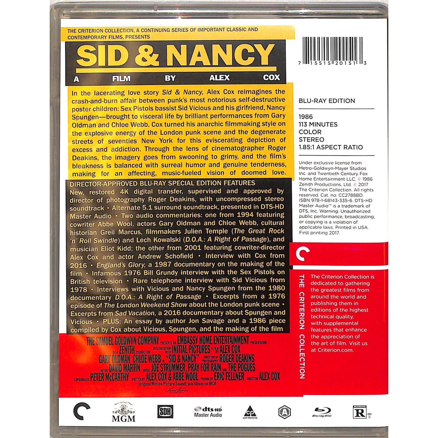 Sid & Nancy (1986) The Criterion Collection Blu Ray Disc