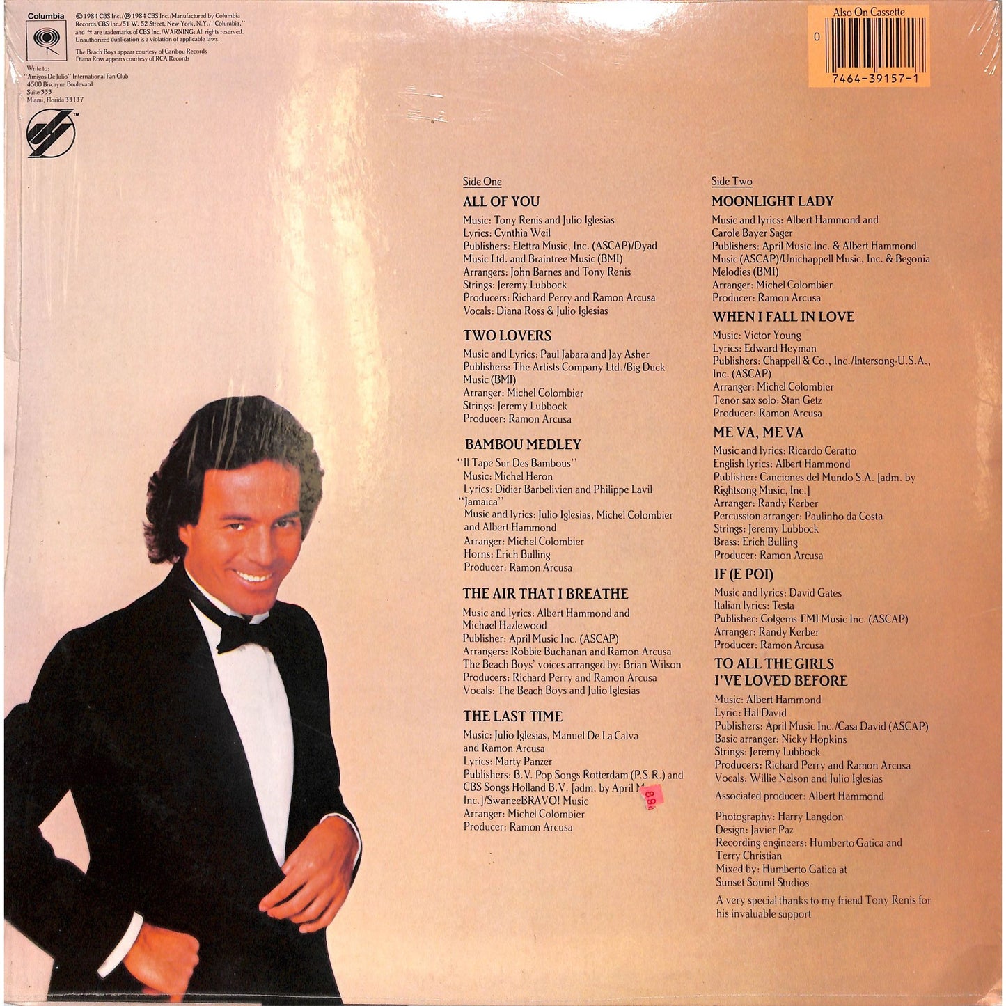Julio Iglesias - 1100 Bel Air Place Vinyl Record QC 39157