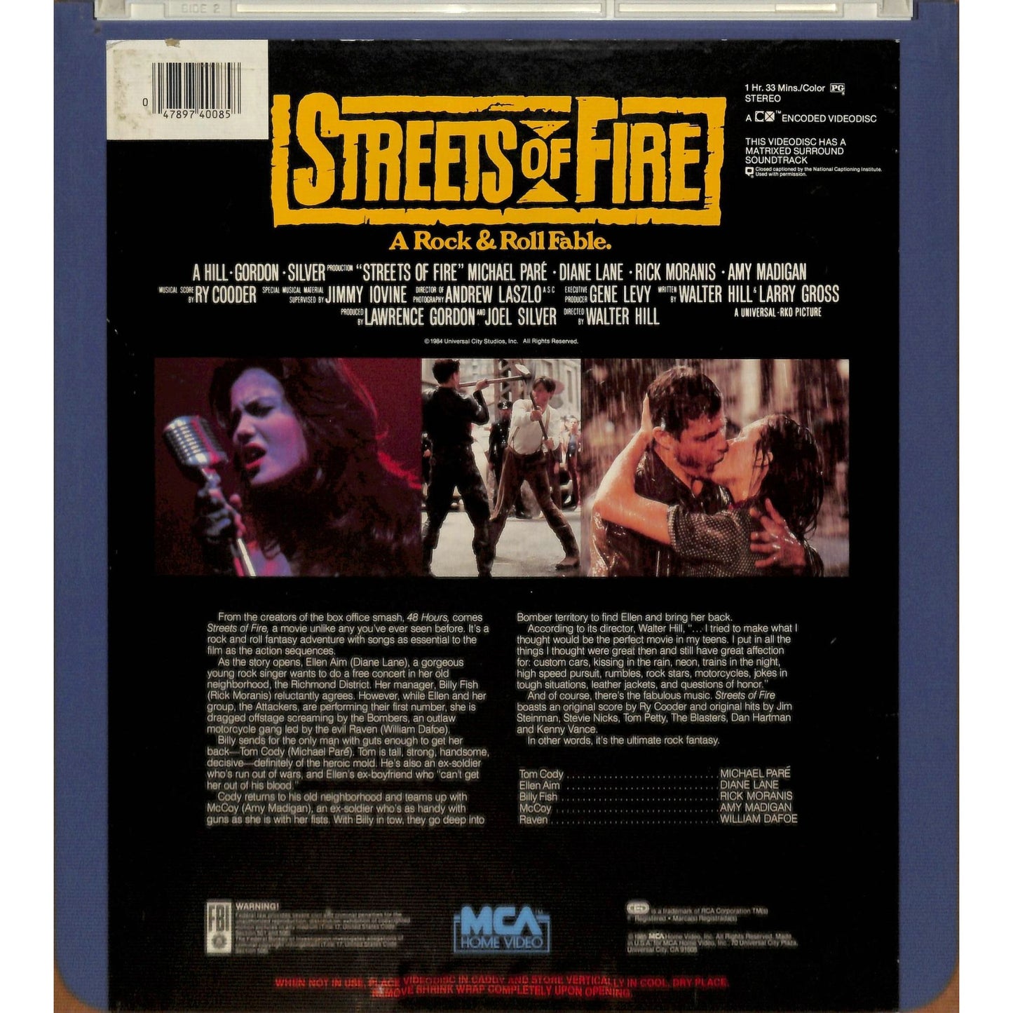 Streets of Fire (1984) Vintage CED RCA SelectaVision Videodisc TESTED WORKING