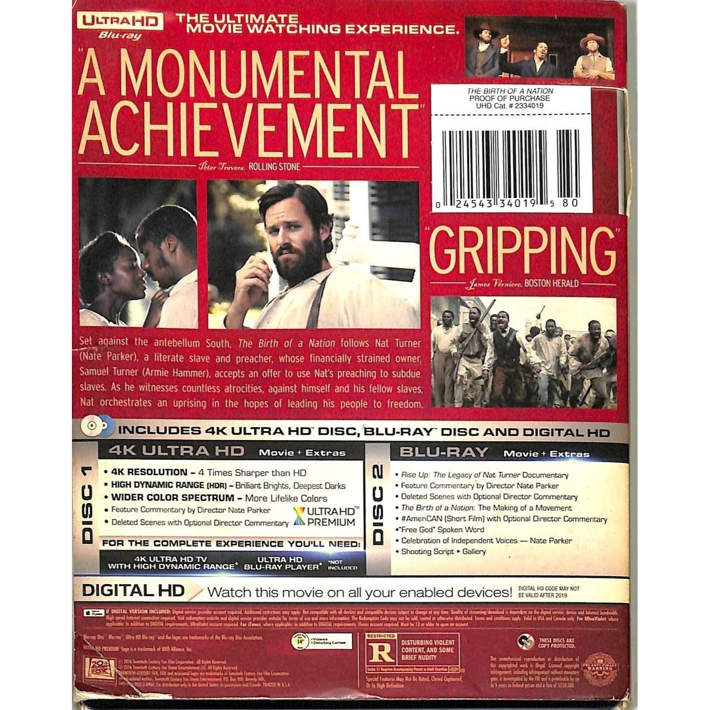 The Birth of a Nation (2016) Blu Ray + Original Slipcase