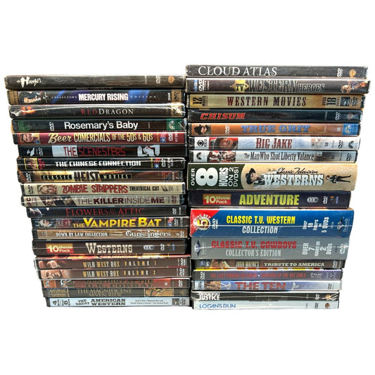 BULK LOT 63 BRAND NEW SEALED DVDS Action, Sci-Fi, Westerns, Classics OOP SJ12