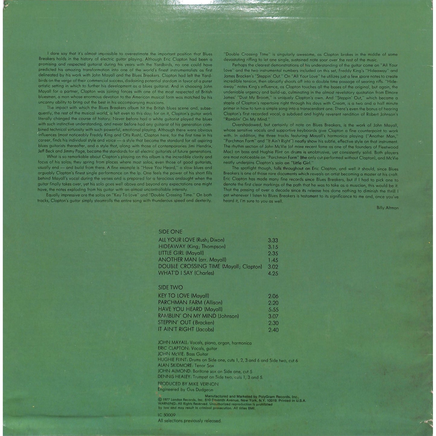 John Mayall / Eric Clapton - Blues Breakers Vinyl Record LC 50009