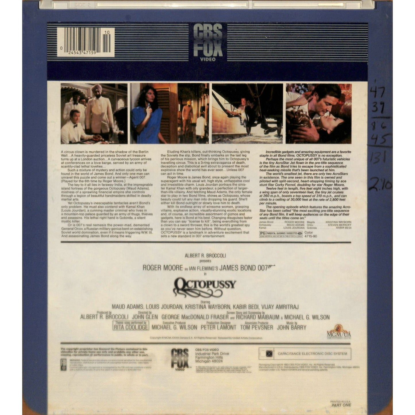 Octopussy (1983) Vintage CED RCA SelectaVision Videodisc TESTED WORKING
