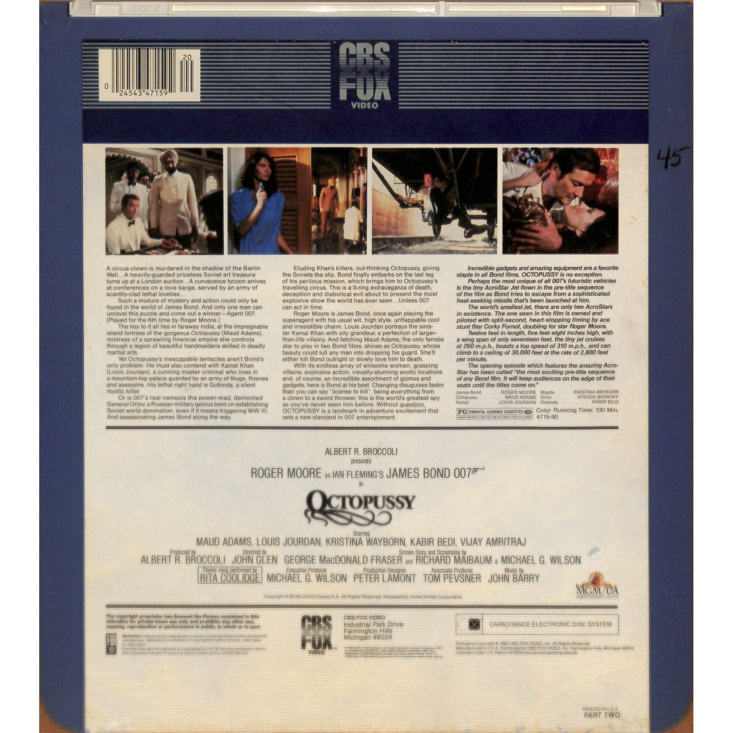 Octopussy (1983) Vintage CED RCA SelectaVision Videodisc TESTED WORKING