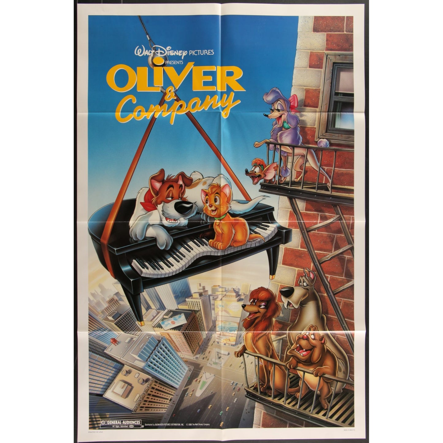Oliver & Company (1988) Original Movie Poster Folded 27x41
