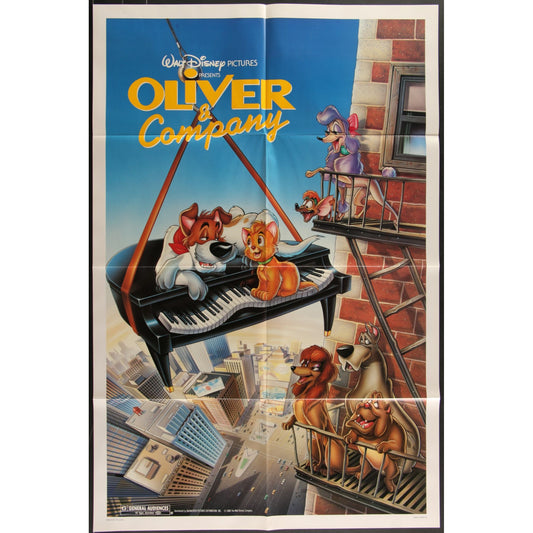 Oliver & Company (1988) Original Movie Poster Folded 27x41