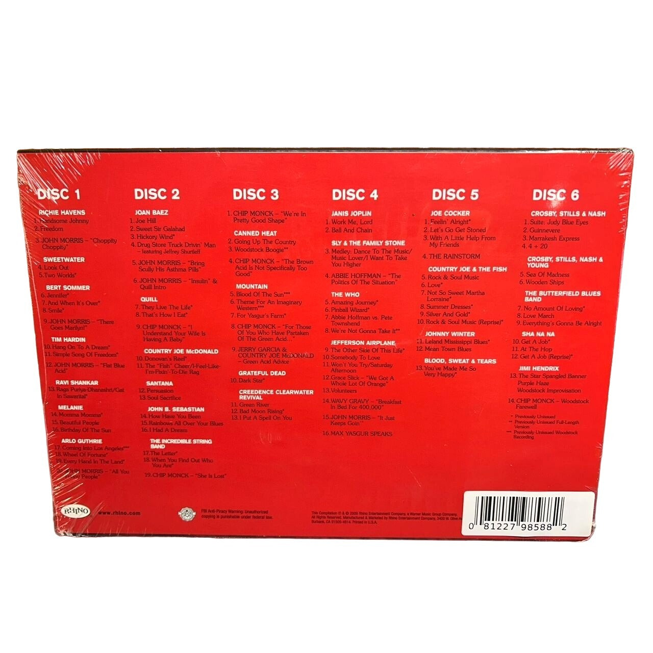 Woodstock 40 Years On: Back to Yasgur's Farm - 6 CD Set Rhino Records 77 Tracks