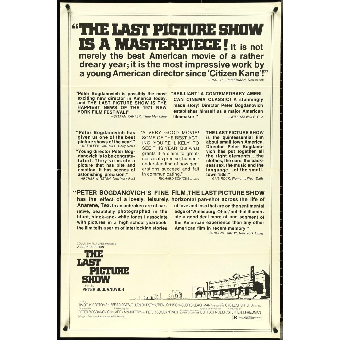 The Last Picture Show (1971) Original Critics Review Poster 27x41 Folded EM1A83