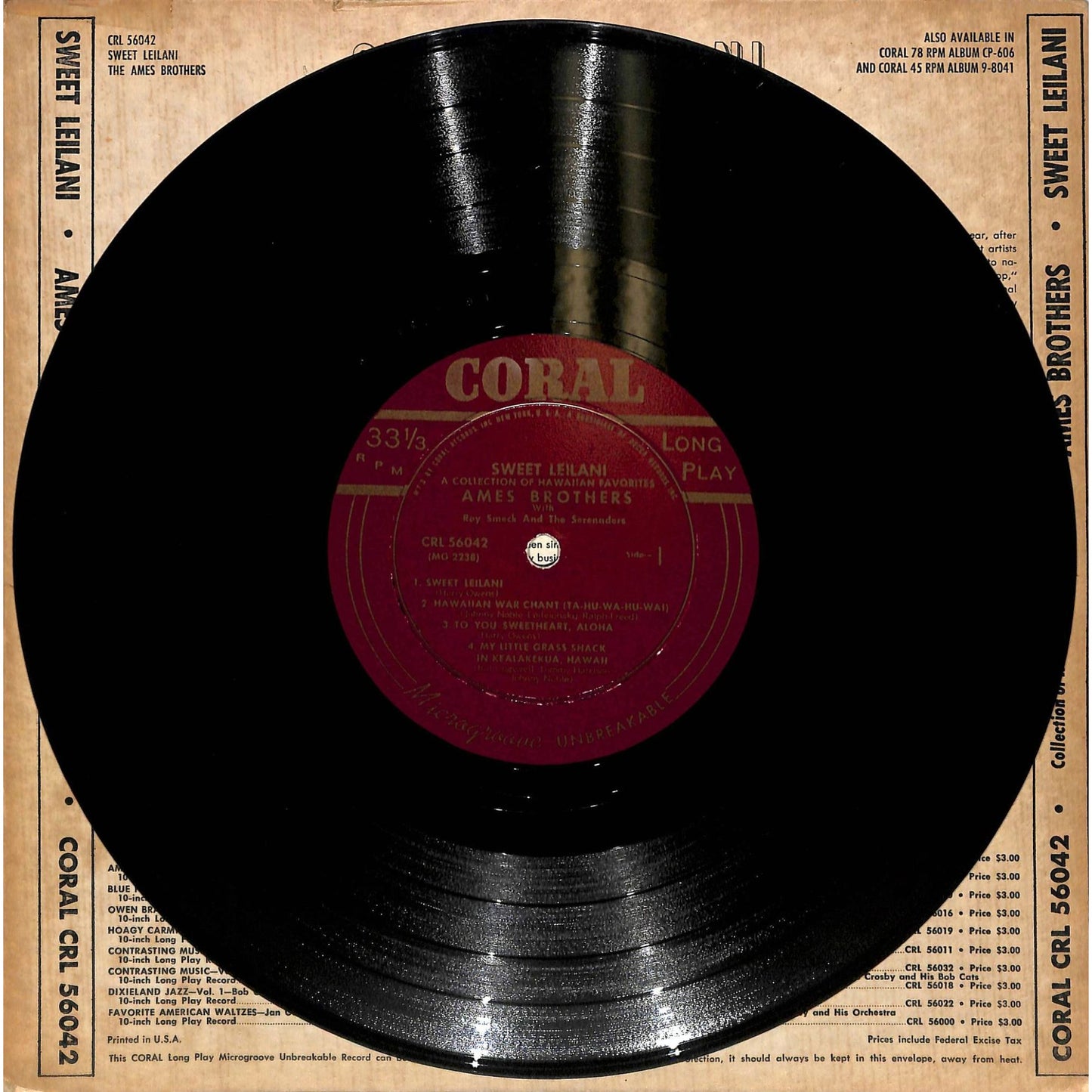 The Ames Brothers - Sweet Leilani (1951) 10" Vinyl Record CRL 56042