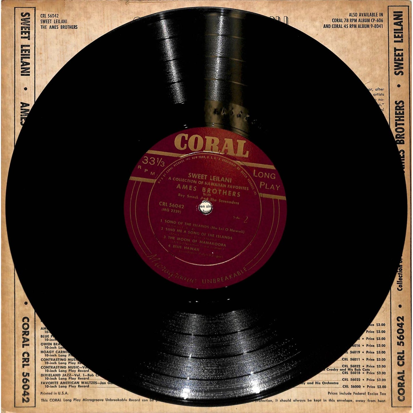 The Ames Brothers - Sweet Leilani (1951) 10" Vinyl Record CRL 56042