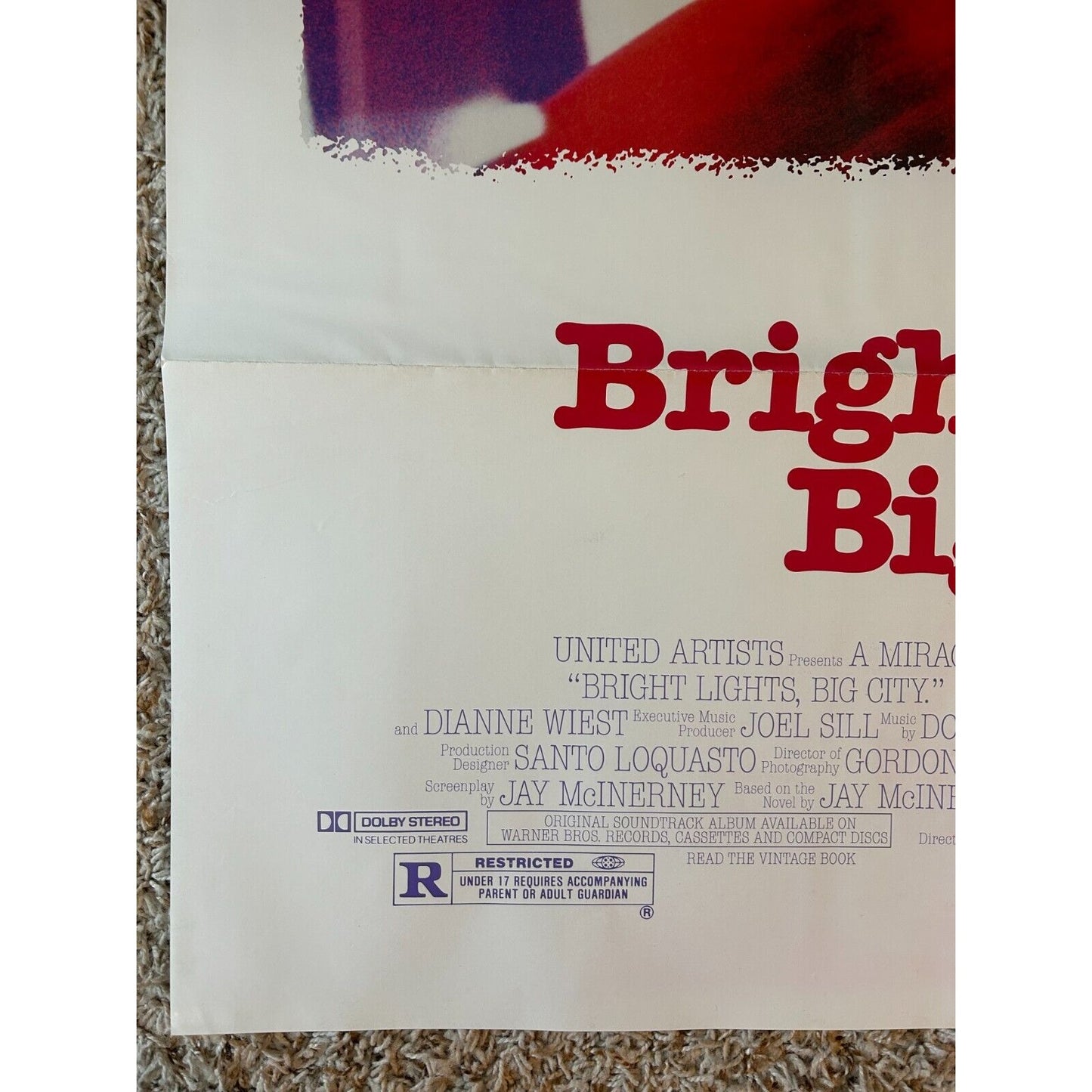 BRIGHT LIGHTS, BIG CITY Michael J Fox 1988 ONE SHEET MOVIE POSTER 27 x 41 BP23