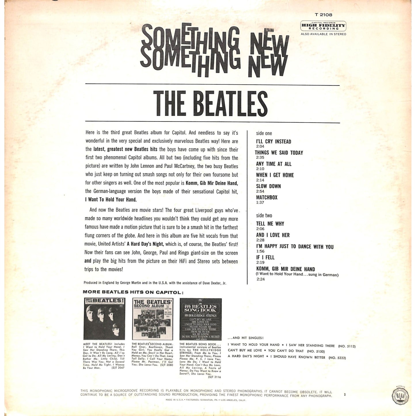 The Beatles - Something New Vinyl Record T-2108