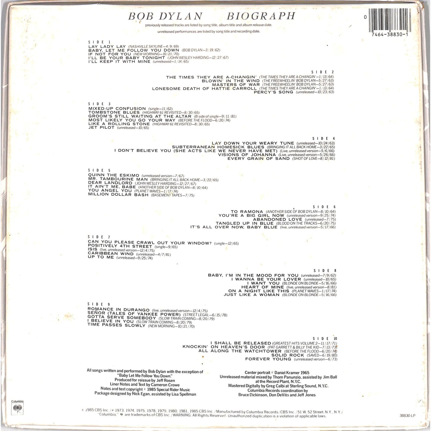 Bob Dylan - Biograph 5LP Vinyl Record Box Set C5X 38830