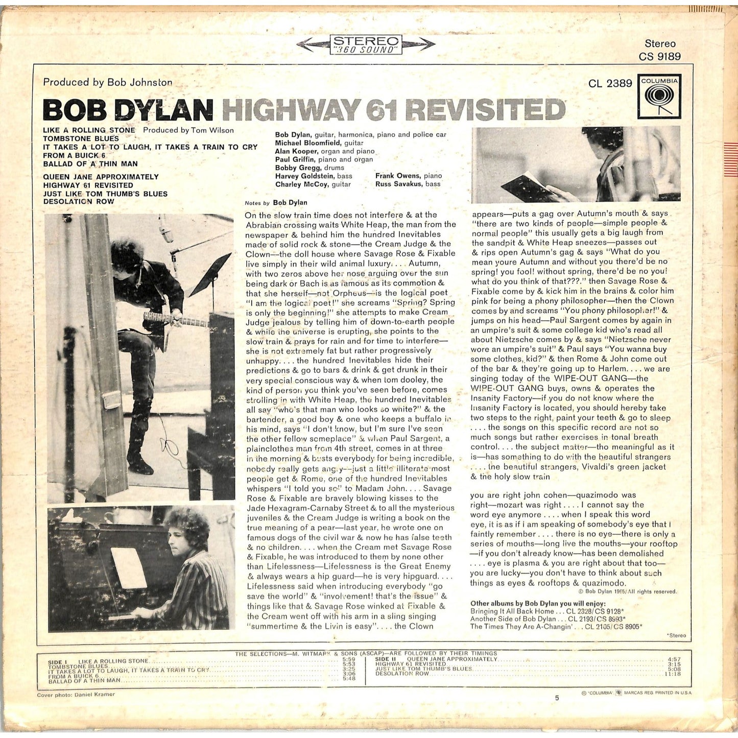 Bob Dylan - Highway 61 Revisited (Original 1965 Terre Haute Press) LP CS-9189