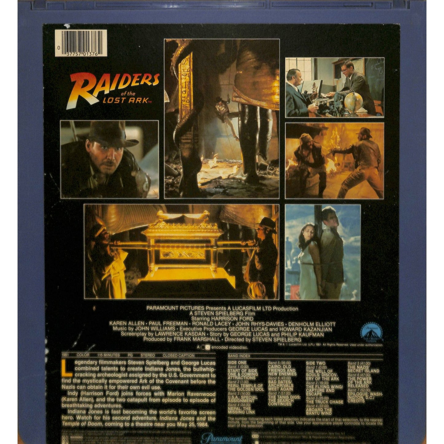 Raiders of the Lost Ark (1981) CED RCA SelectaVision Videodisc TESTEDWORKING