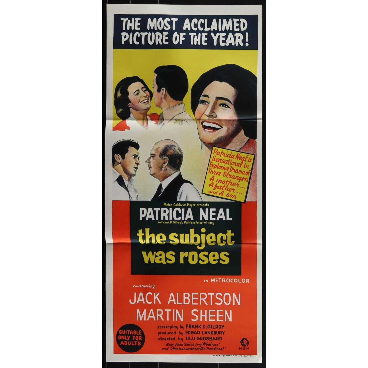 The Subject Was Roses (1968) Original Australian Daybill Movie Poster 13x30