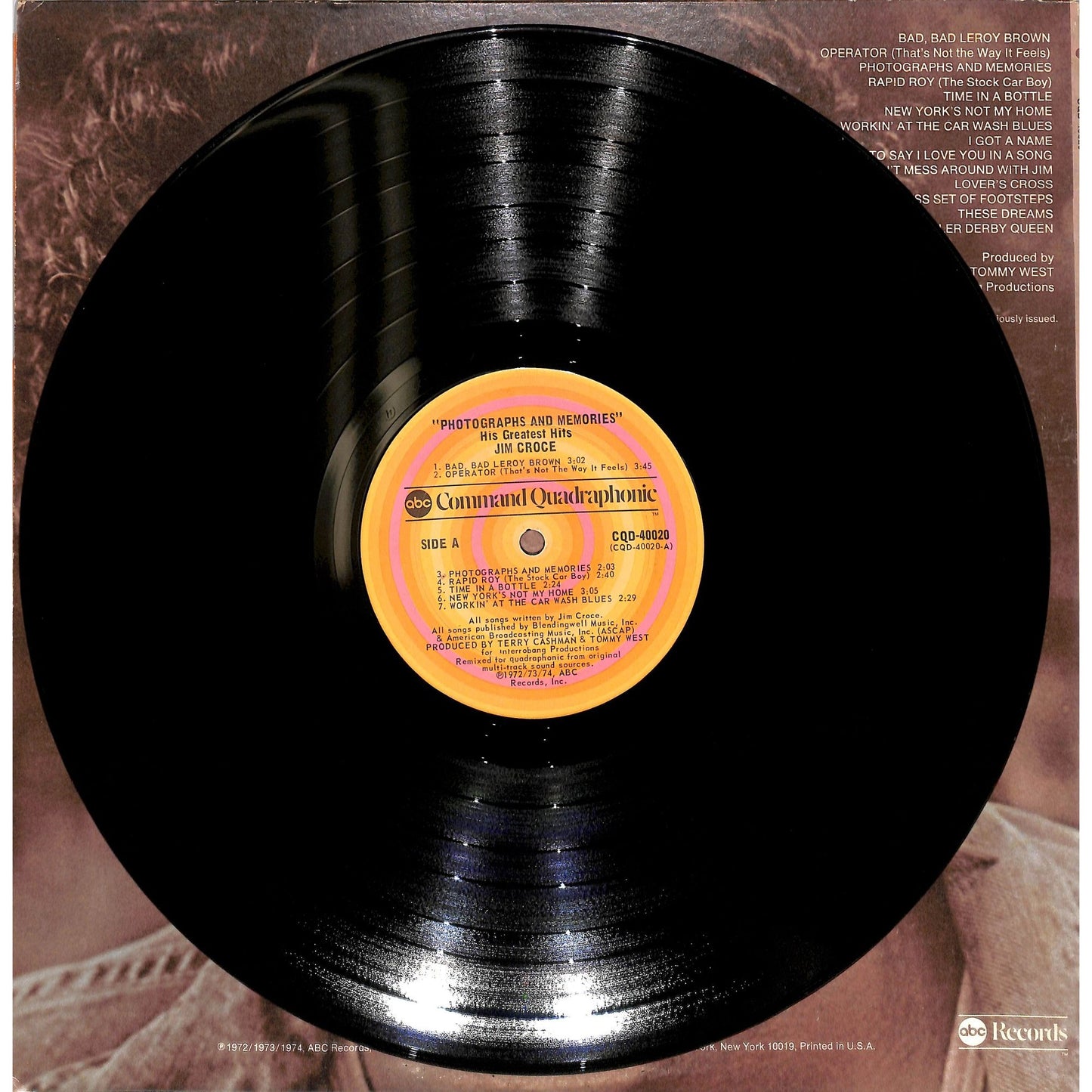Jim Croce - Photographs and Memories (His Greatest Hits) Vinyl Record CQD-40020