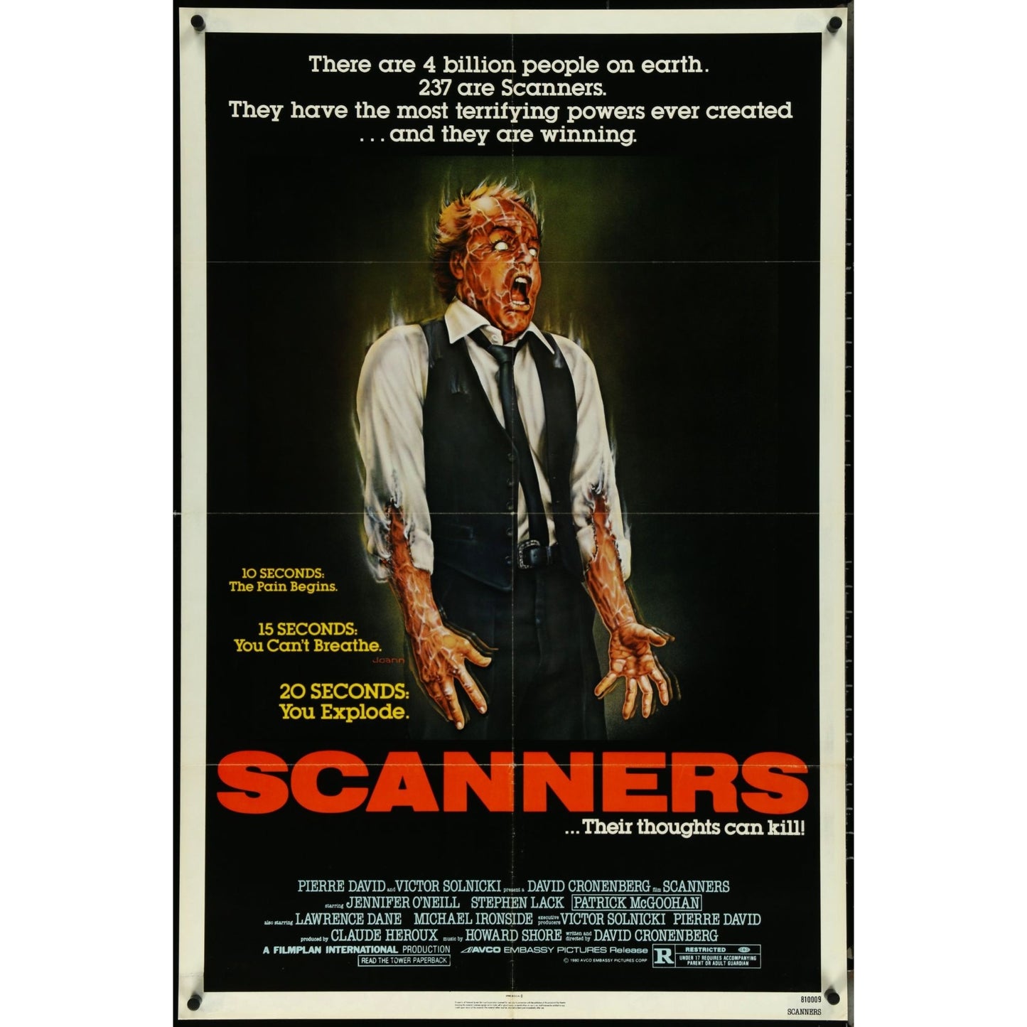 Scanners (1981) Original Movie Poster Folded 27x41 David Cronenberg