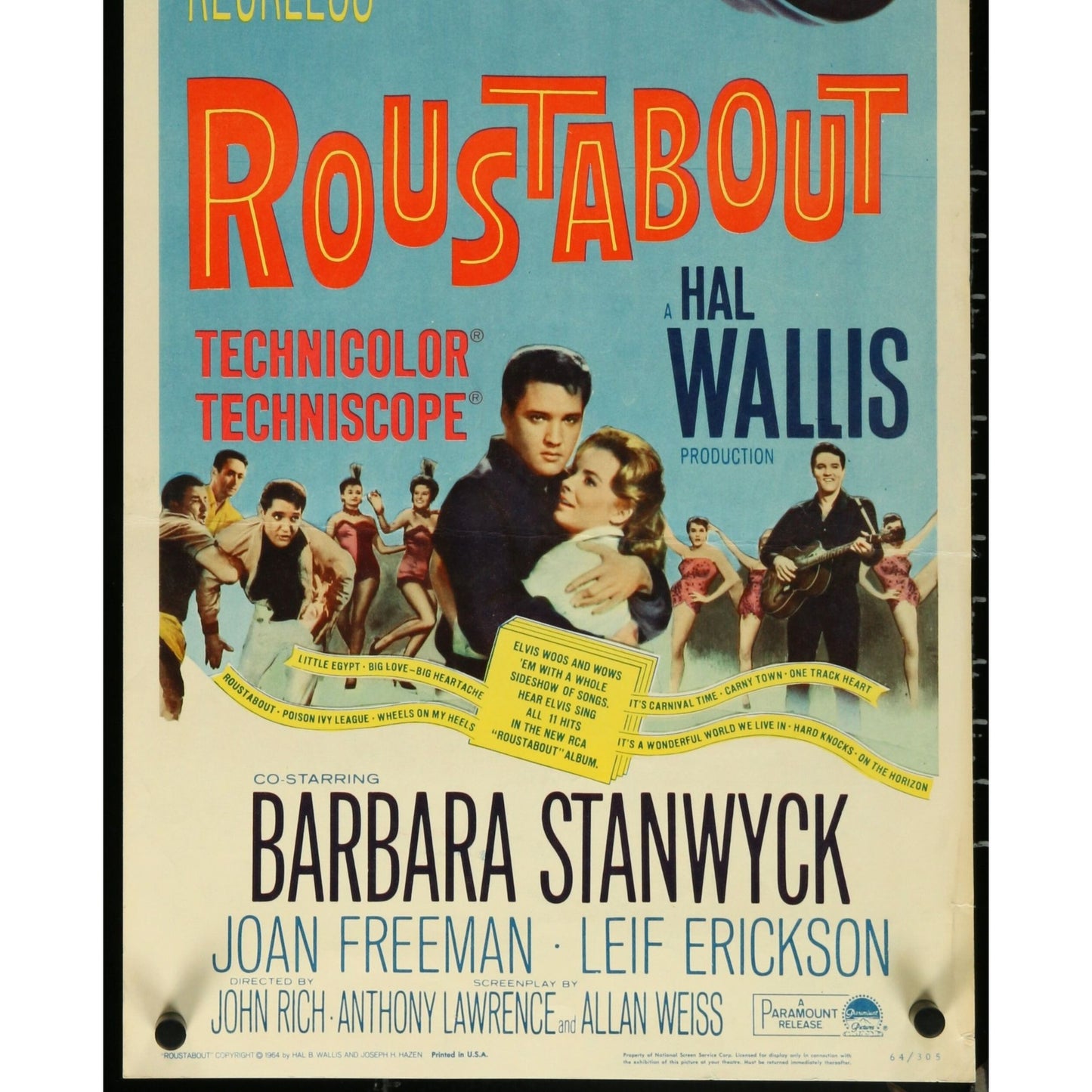 ROUSTABOUT (1964) Original Insert Movie Poster 14"x36" Elvis Barbara Stanwyck