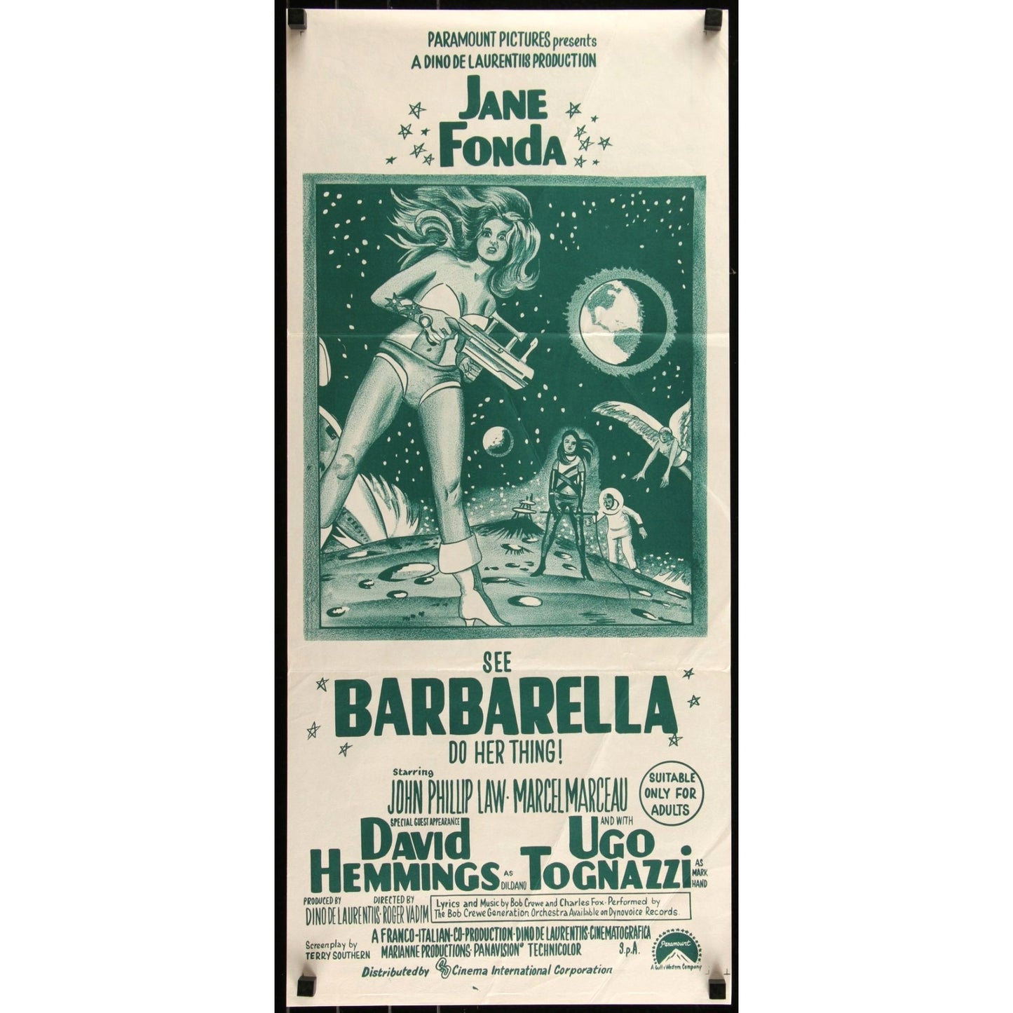 BARBARELLA 1970s Re-Release Theatrical Folded Movie Poster 13 1/2" x 30"
