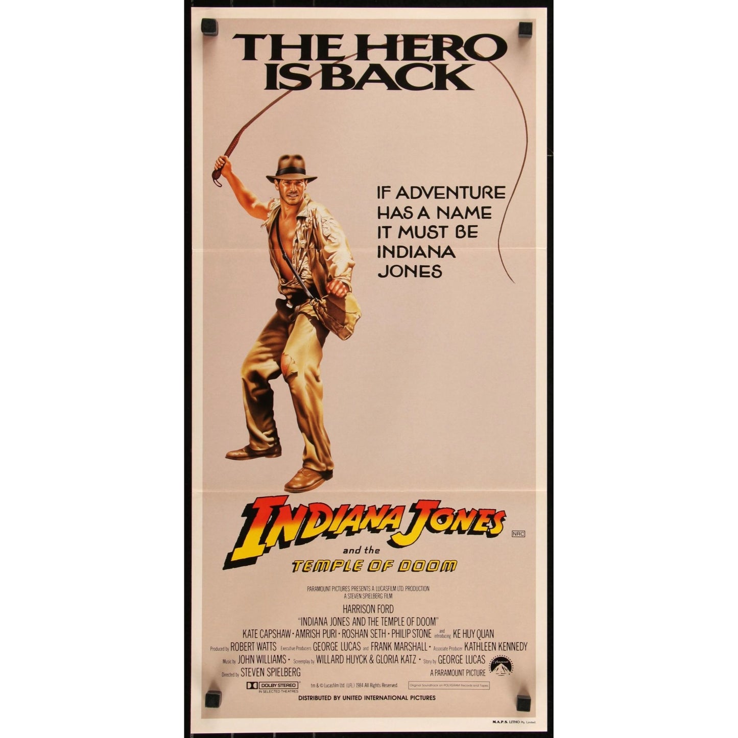INDIANA JONES & THE TEMPLE OF DOOM Original Theatrical Folded Movie Poster 13 1/4" x 27"