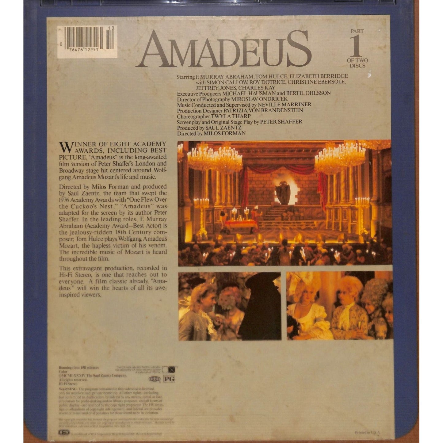 Amadeus Part 1 (1984) Vintage CED RCA SelectaVision Videodisc TESTED WORKING