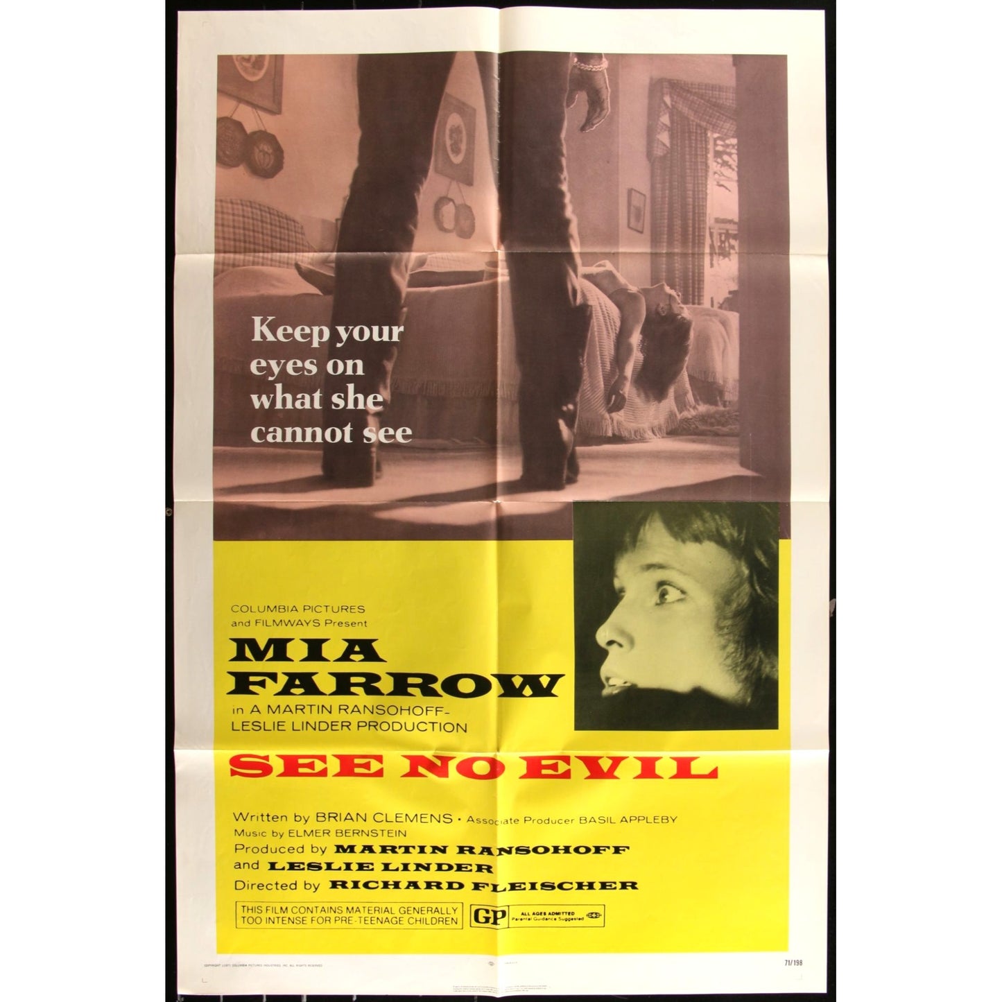 See No Evil (1971) Orig. Movie Poster 70s Slasher Horror 27x41 Mia Farrow EMP49
