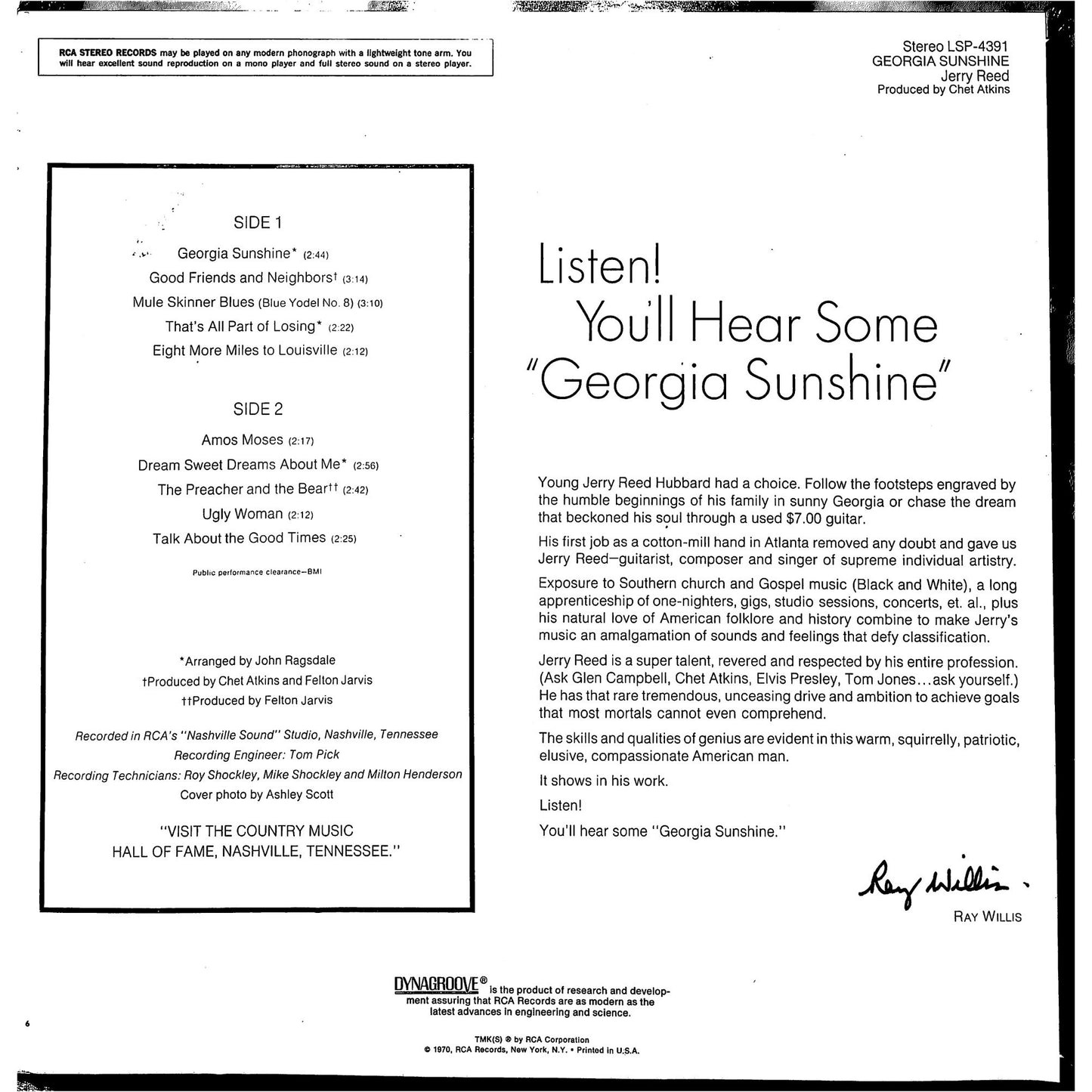 Jerry Reed - Georgia Sunshine Vinyl Record LSP 4391