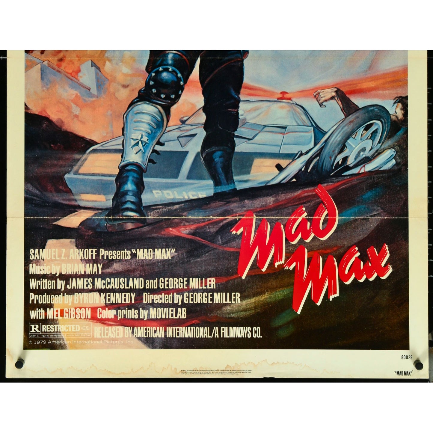 MAD MAX (1980) Vintage Theatrical Tri-Folded One-Sheet Movie Poster Mel Gibson