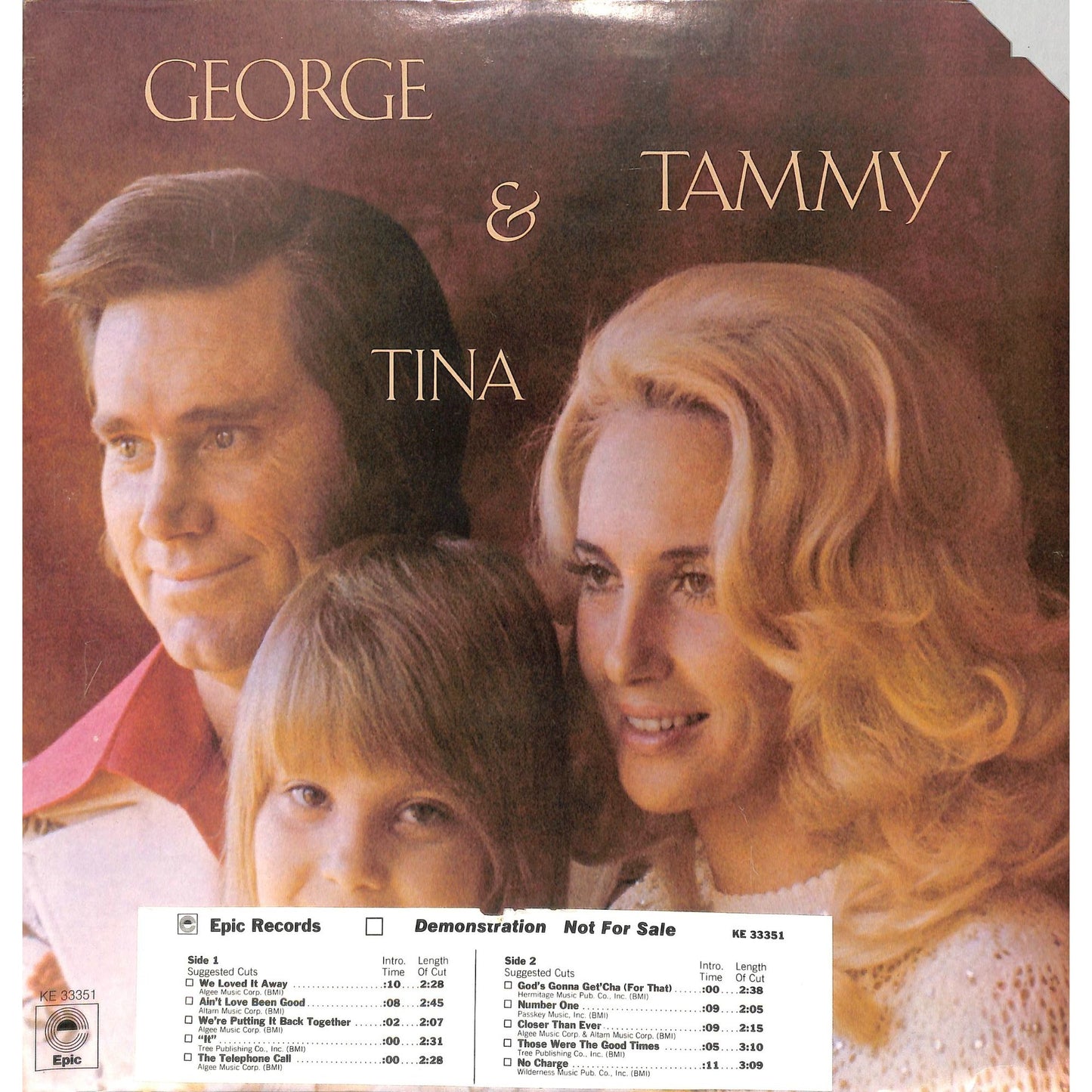 George & Tammy & Tina Self-Titled Promo Vinyl Record KE 33351