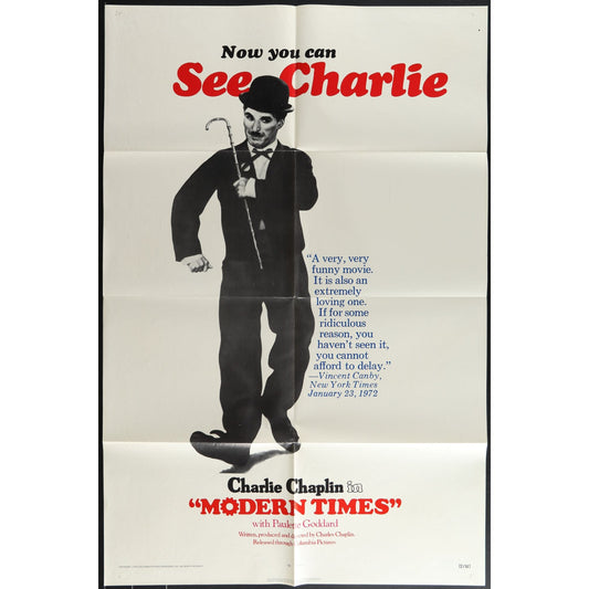 Modern Times (1936) 1972 Reissue Movie Poster 27x41 Folded