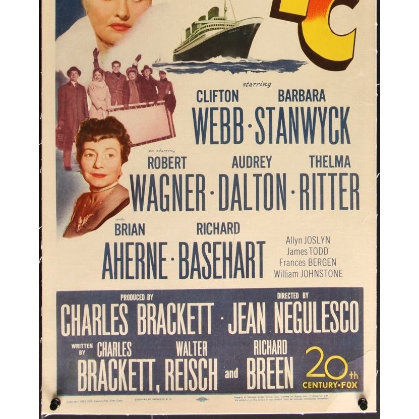 TITANIC (1953) Original Linenbacked Insert-Size Movie Poster 14" x 36" Stanwyck